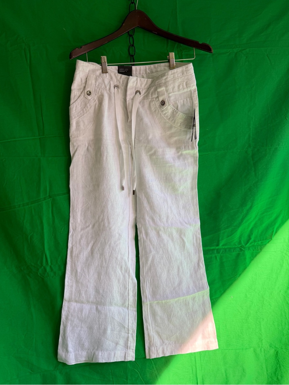 Summer! NWT! INC International Concepts White Linen-Blend Drawstring Chinos